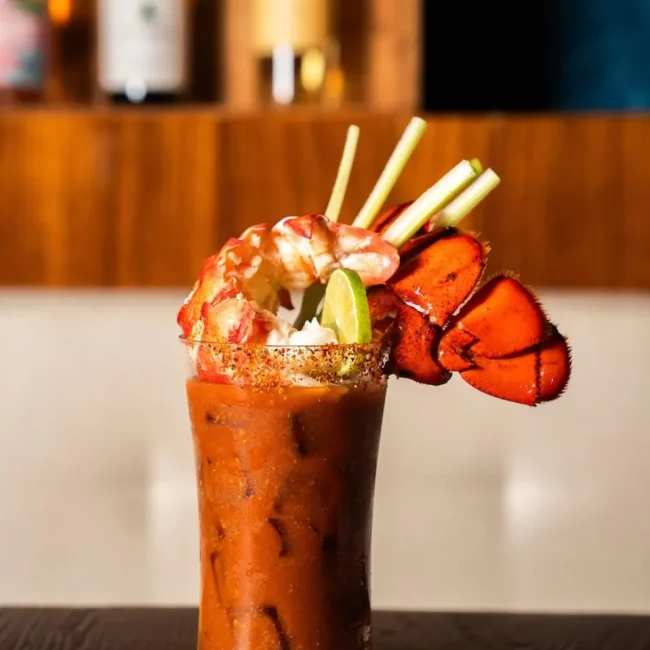 Bloody Mary Cocktail with Lobster Tail Garnish